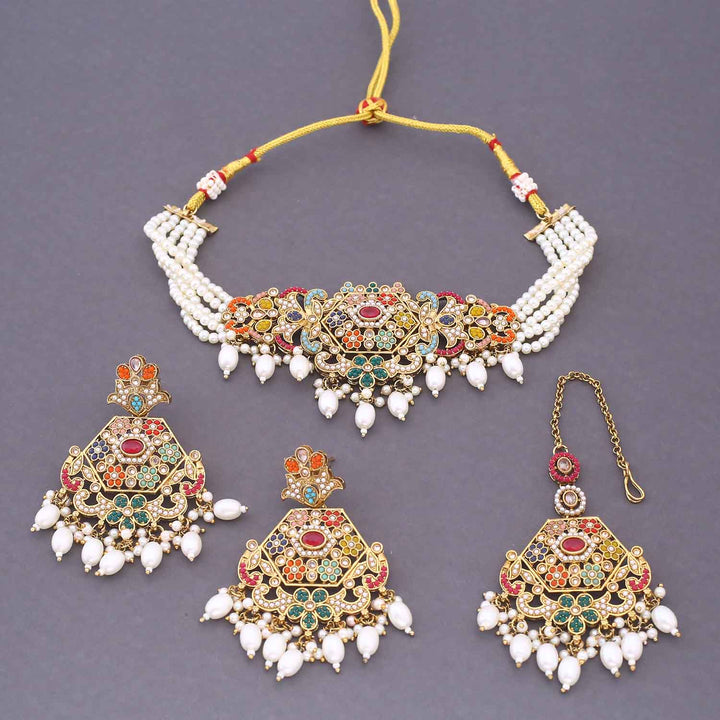 Multicolor Ravita Kundan Jewellery Set