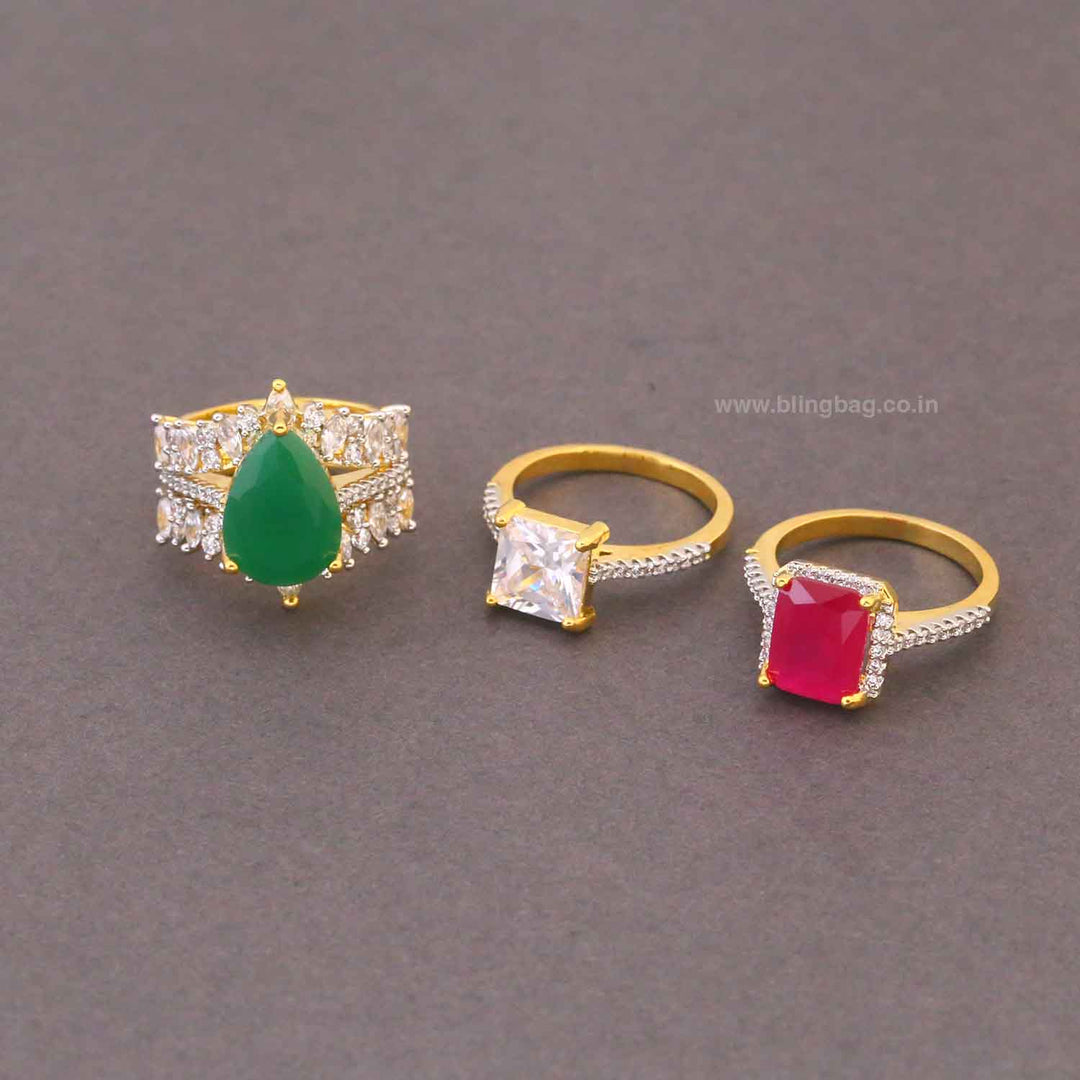 Multicolor Reeia Zirconia Ring Combo Set