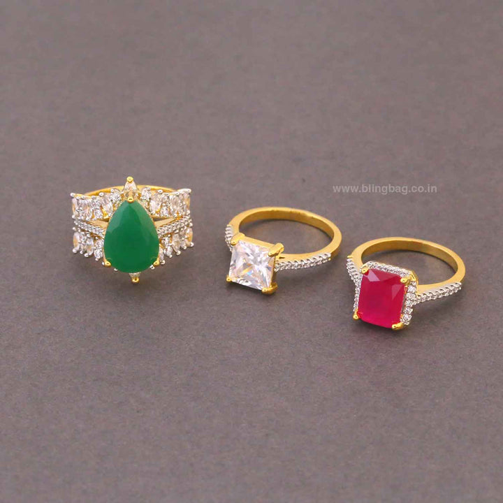 Multicolor Reeia Zirconia Ring Combo Set