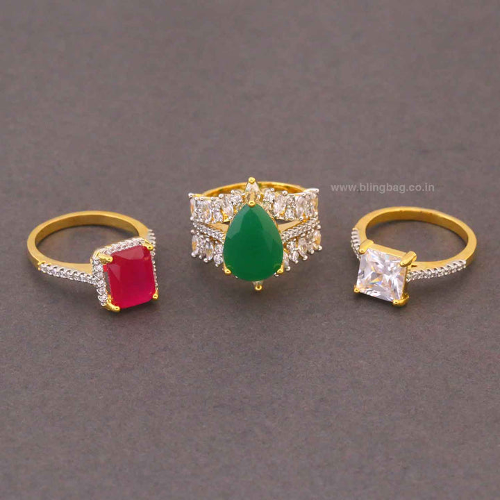 Multicolor Reeia Zirconia Ring Combo Set