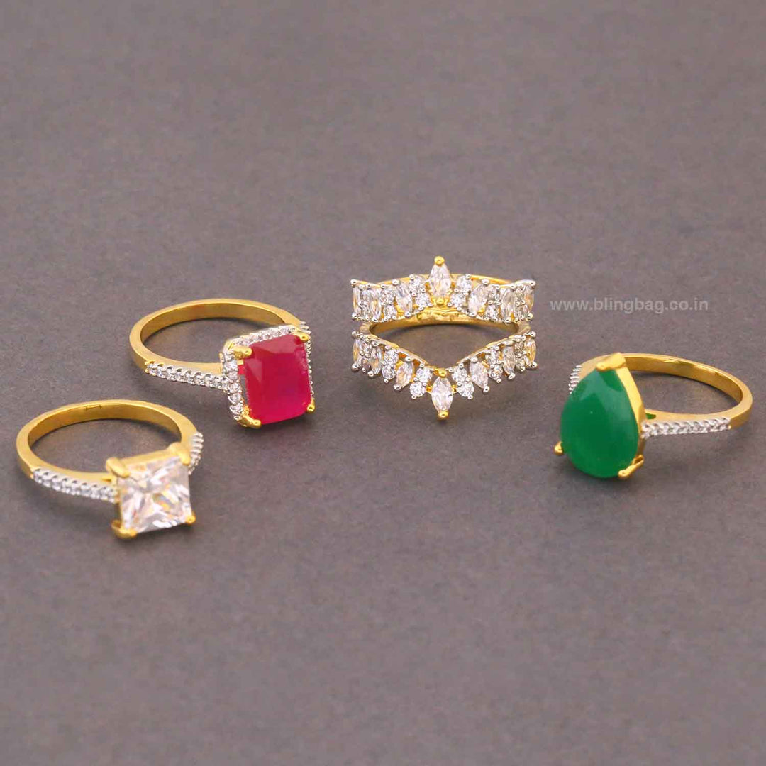 Multicolor Reeia Zirconia Ring Combo Set