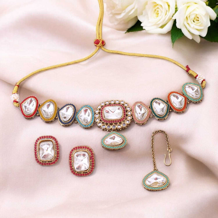 Multicolor Reeza Kundan Jewellery Set