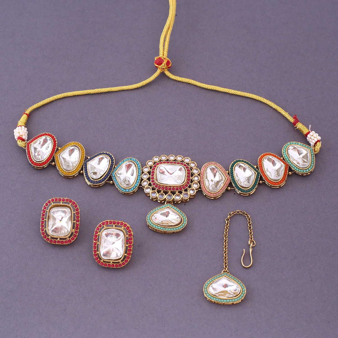Multicolor Reeza Kundan Jewellery Set