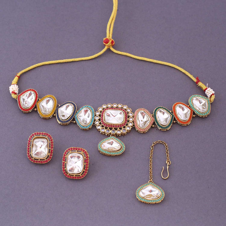 Multicolor Reeza Kundan Jewellery Set