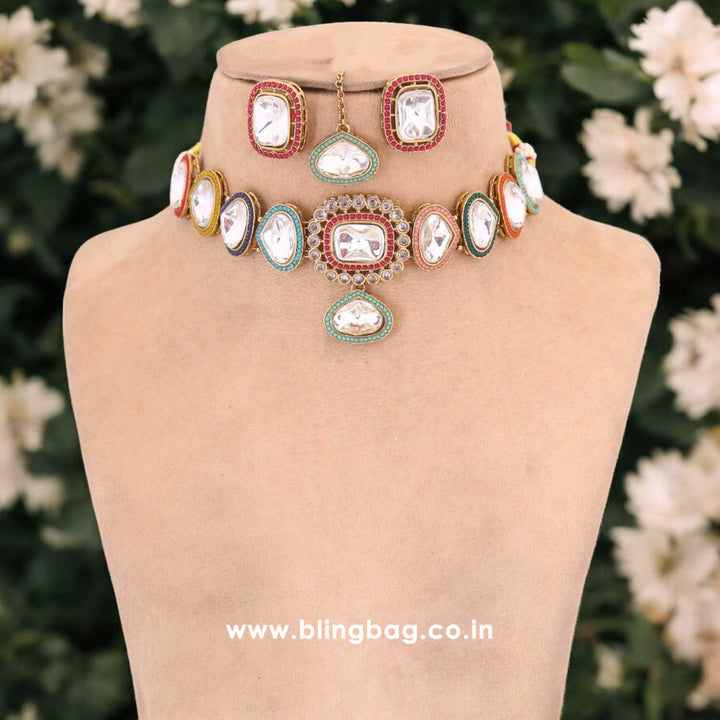 Multicolor Reeza Kundan Jewellery Set