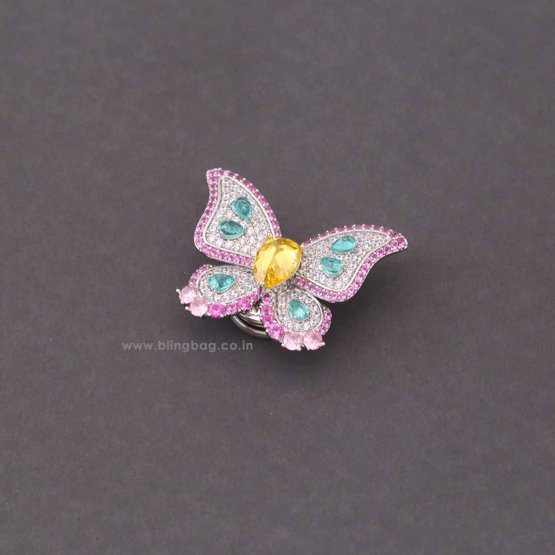 Multicolor Rose Butterfly Brooch