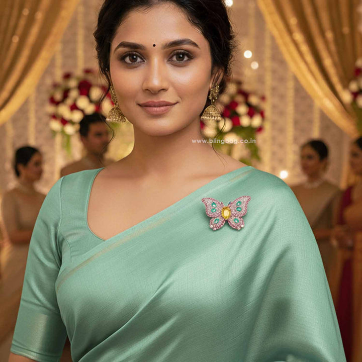 Multicolor Rose Butterfly Brooch