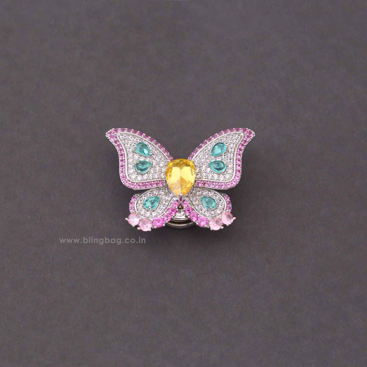Multicolor Rose Butterfly Brooch