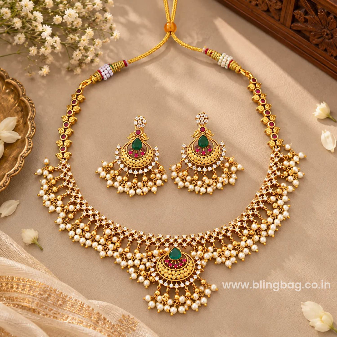 Multicolor Roshika Antique Jewellery Set- New Arrival