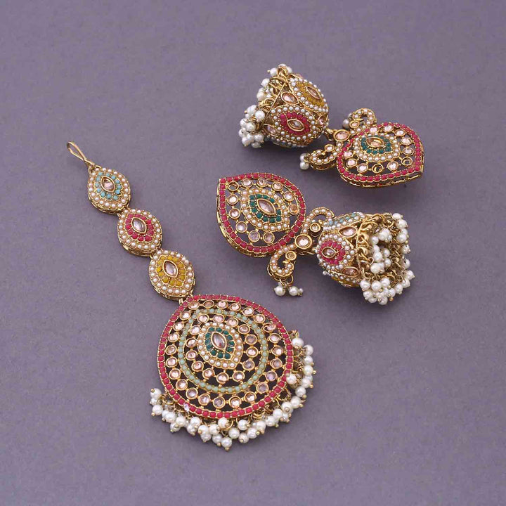 Multicolor Saba Punjabi Maang Tikka Set