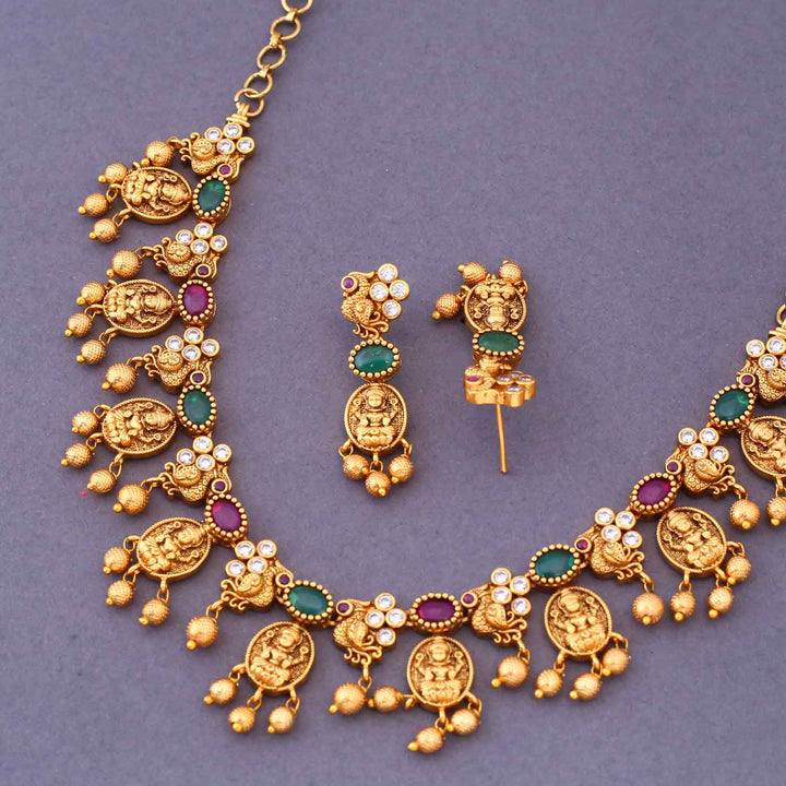 Multicolor Sharvaniya Temple Jewellery Set- New Arrival