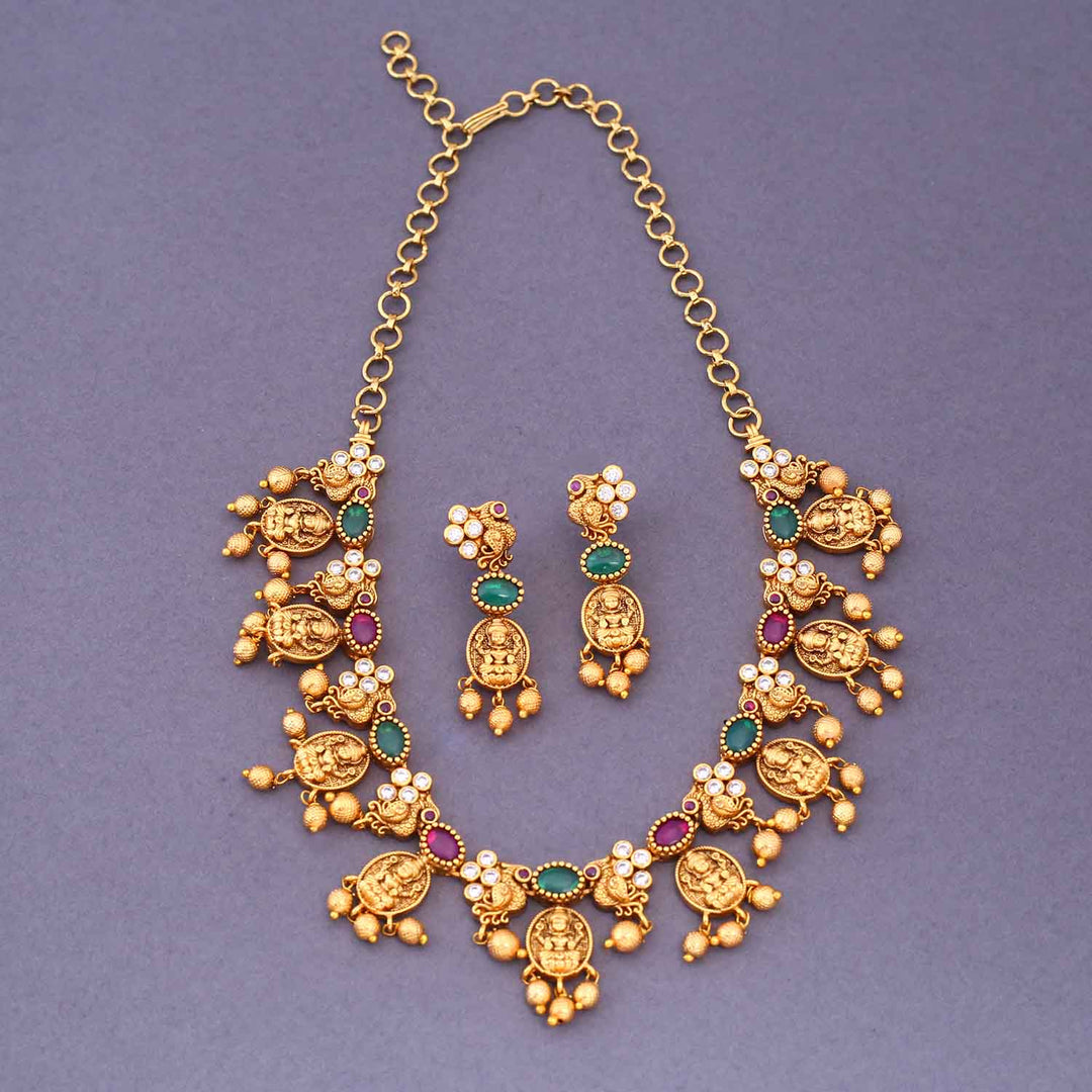 Multicolor Sharvaniya Temple Jewellery Set- New Arrival