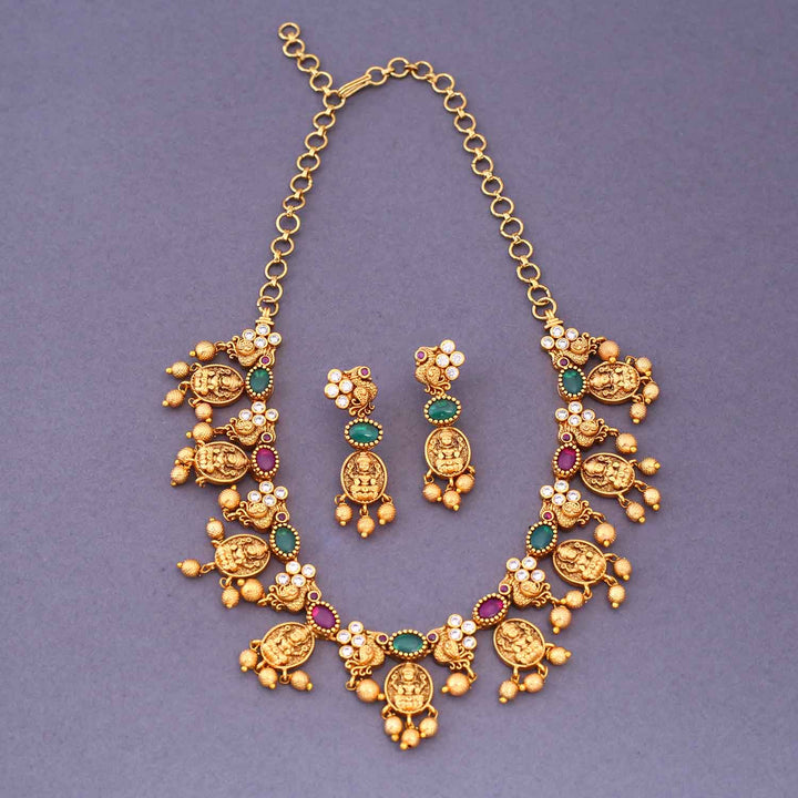Multicolor Sharvaniya Temple Jewellery Set- New Arrival