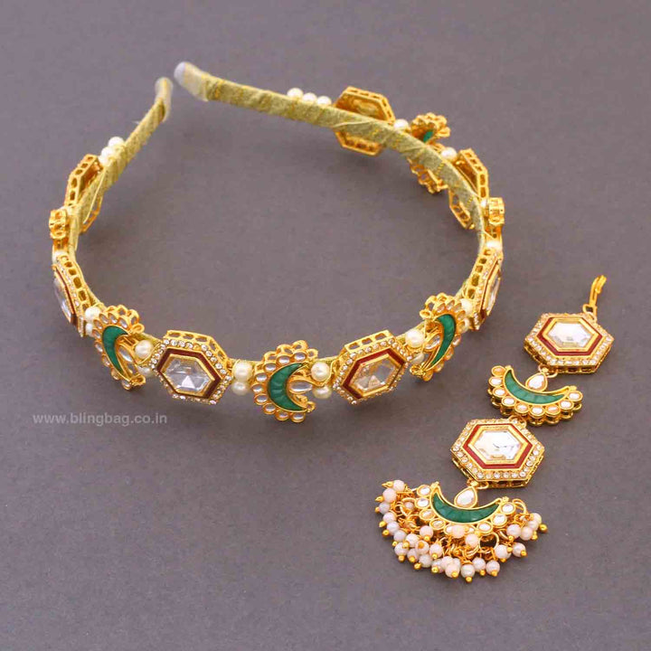 Multicolor Shrigree Hairband With Tikka