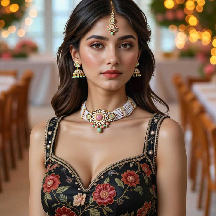 Multicolor Tanushee Kundan Jewellery Set