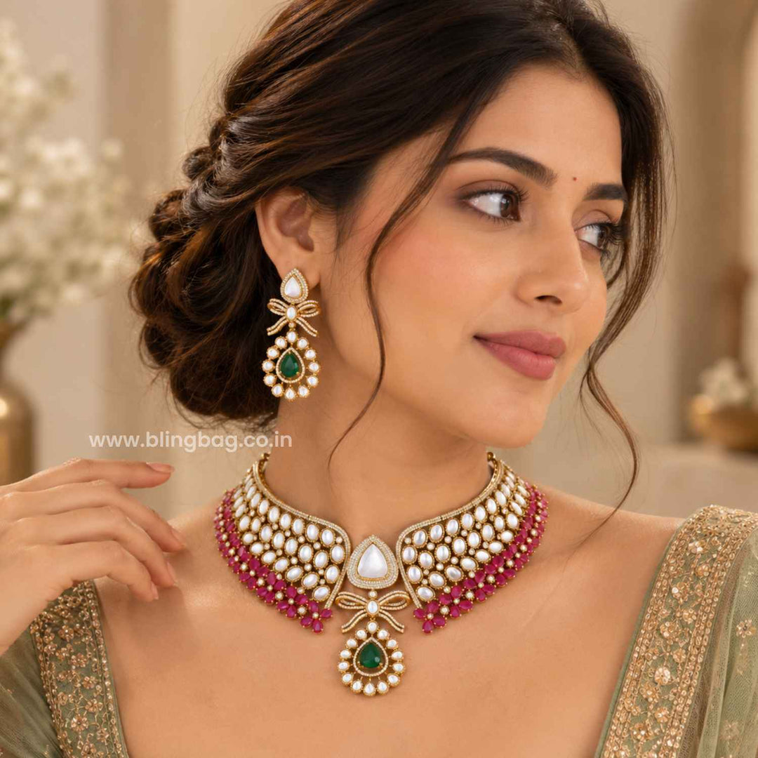 Multicolor Tarach Victorian Jewellery Set - New Arrival