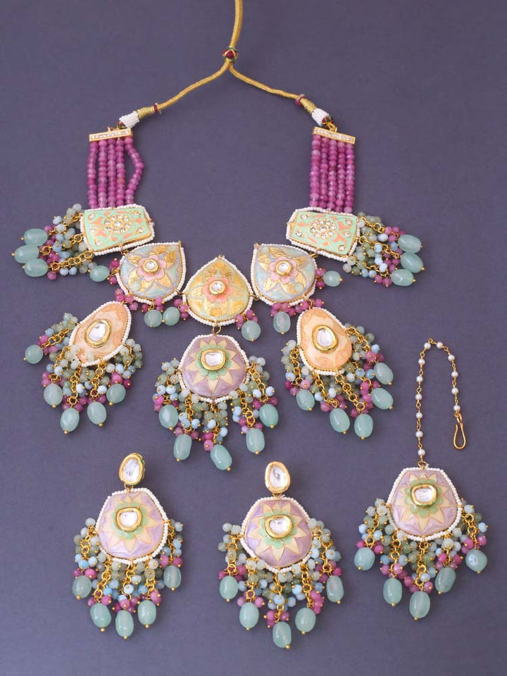 Multicolor Trikoni Jewellery Set