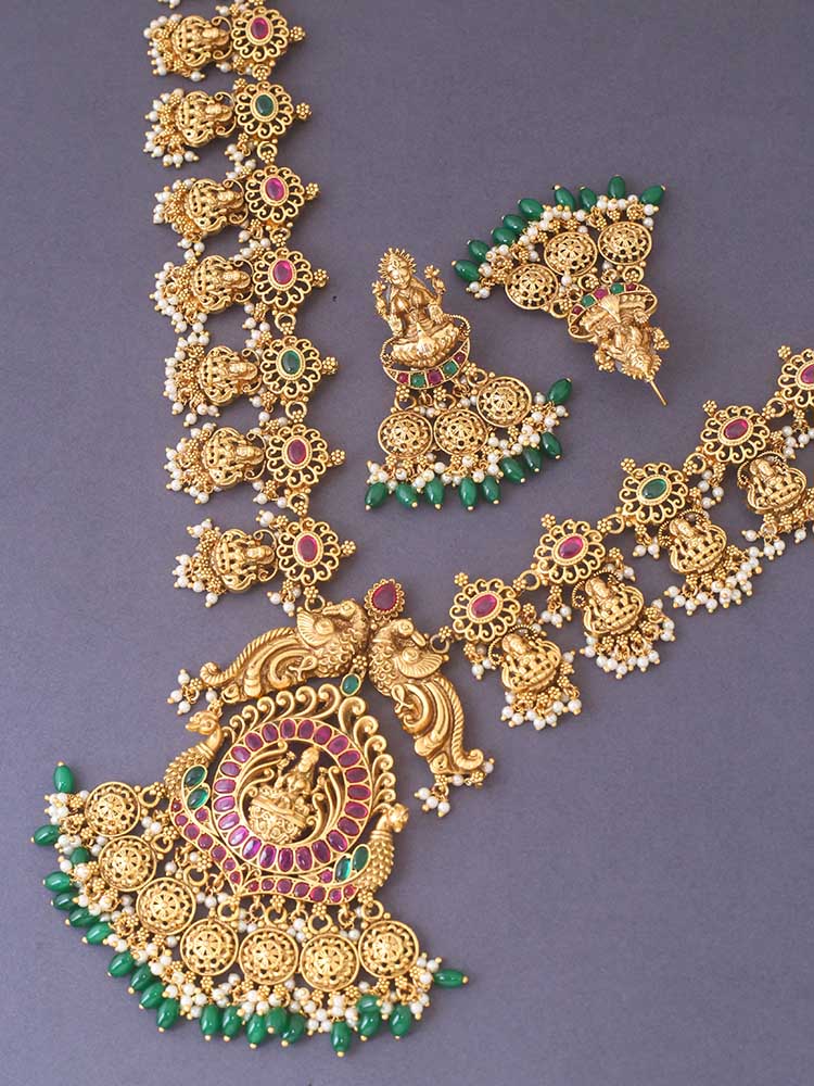 Multicolor Triloki Temple Jewellery Set