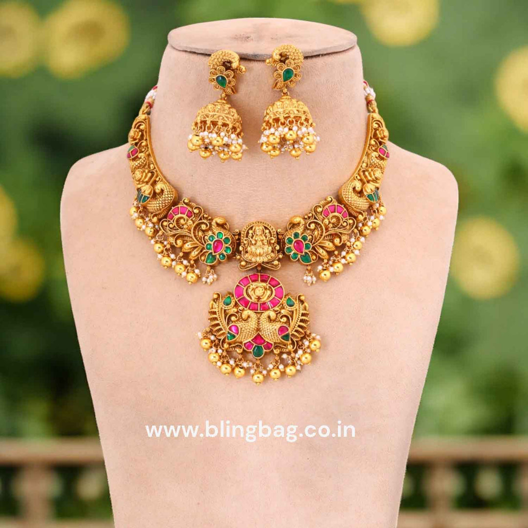 Multicolor Trinetrayai Hasli Temple Jewellery Set- New Arrival