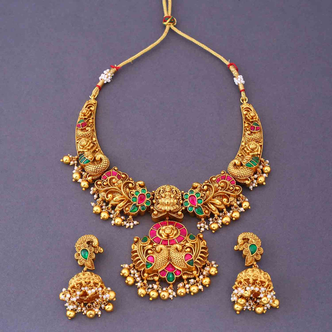 Multicolor Trinetrayai Hasli Temple Jewellery Set- New Arrival