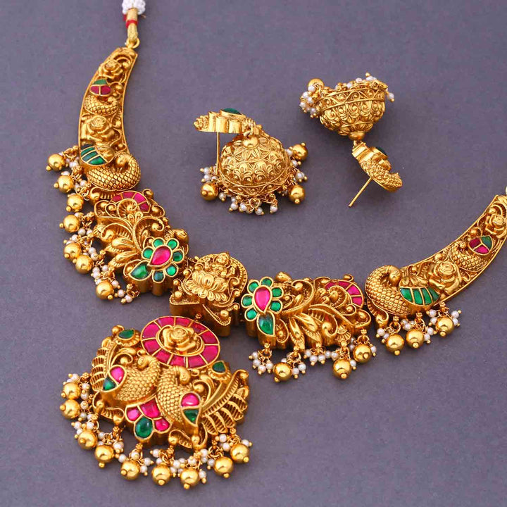 Multicolor Trinetrayai Hasli Temple Jewellery Set- New Arrival