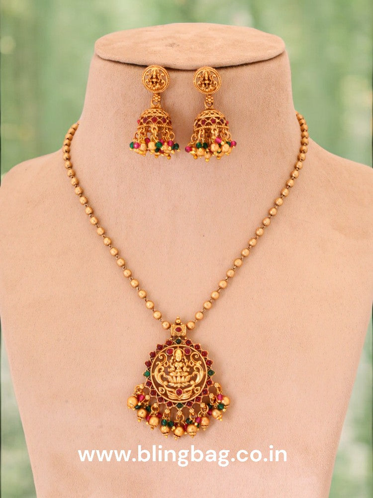 Multicolor Tulasi Temple Pendant Set - New Arrival