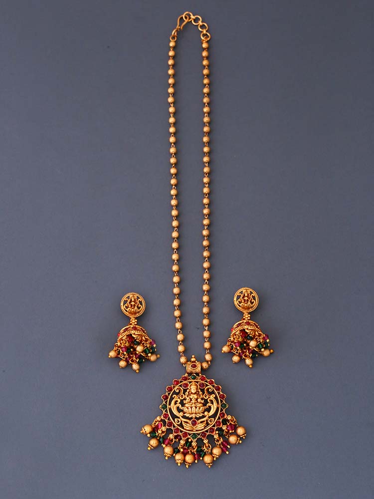 Multicolor Tulasi Temple Pendant Set - New Arrival