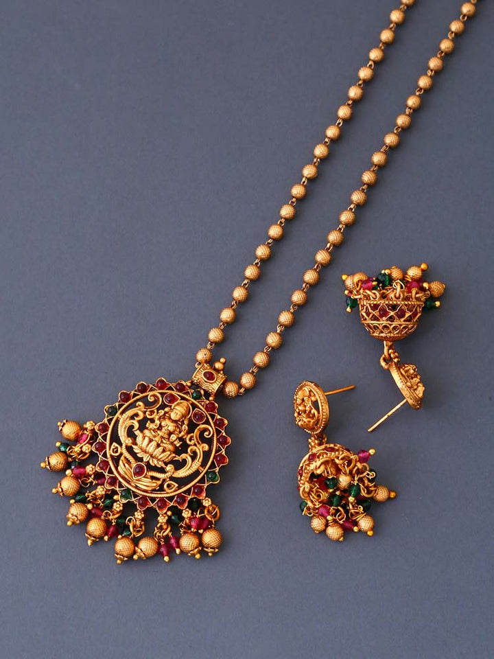 Multicolor Tulasi Temple Pendant Set - New Arrival