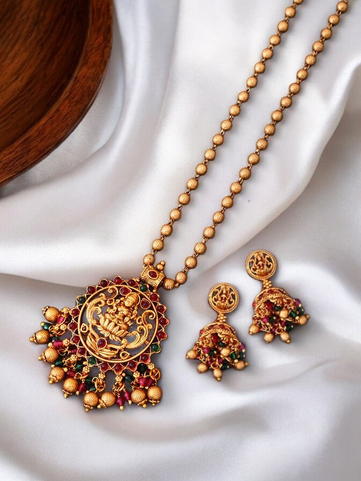 Multicolor Tulasi Temple Pendant Set - New Arrival
