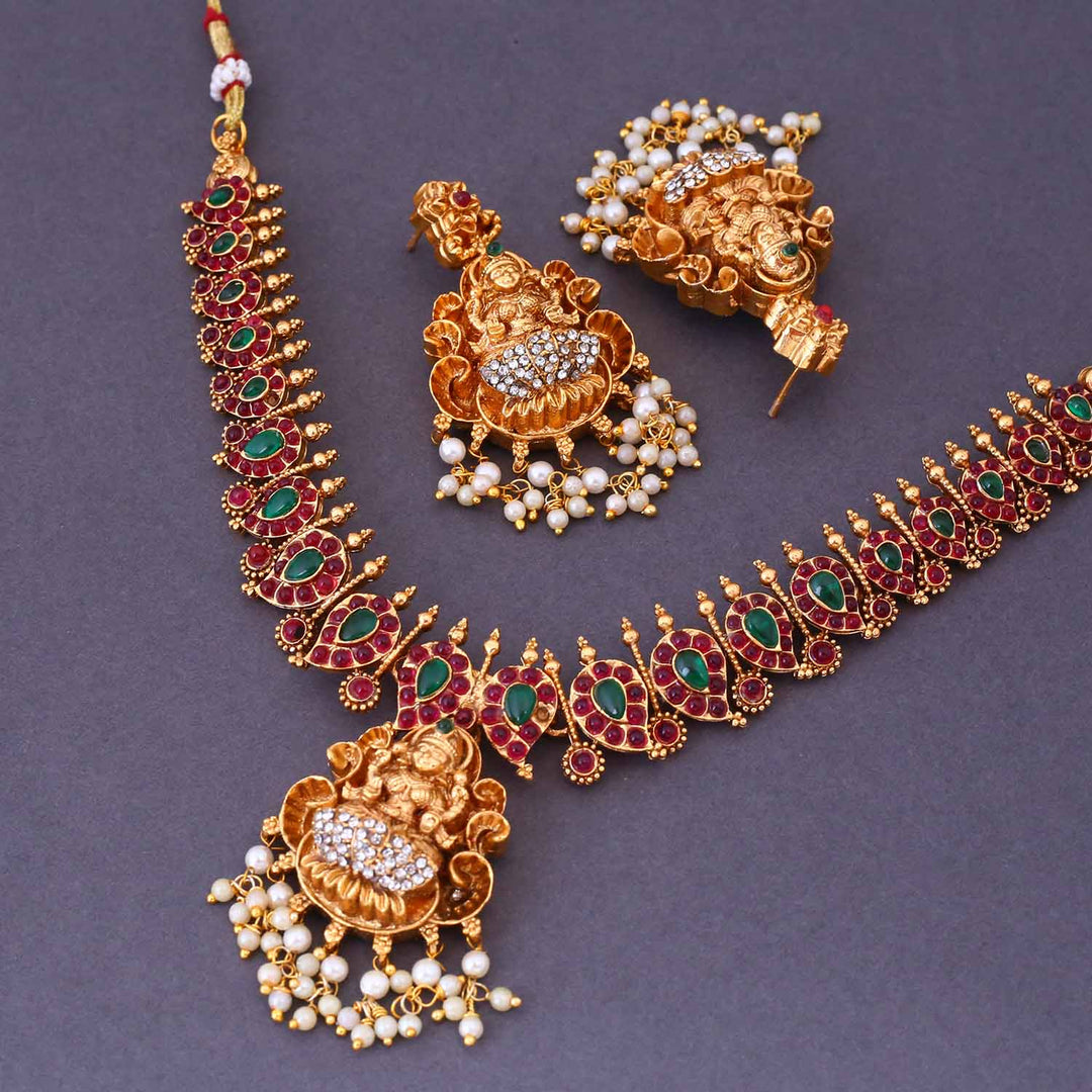 Multicolor Ushami Temple Jewellery Set New Arrival