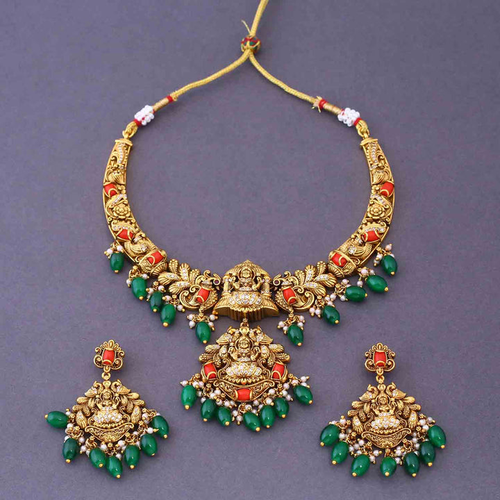 Multicolor Vasudayai Hasli Temple Jewellery Set- New Arrival
