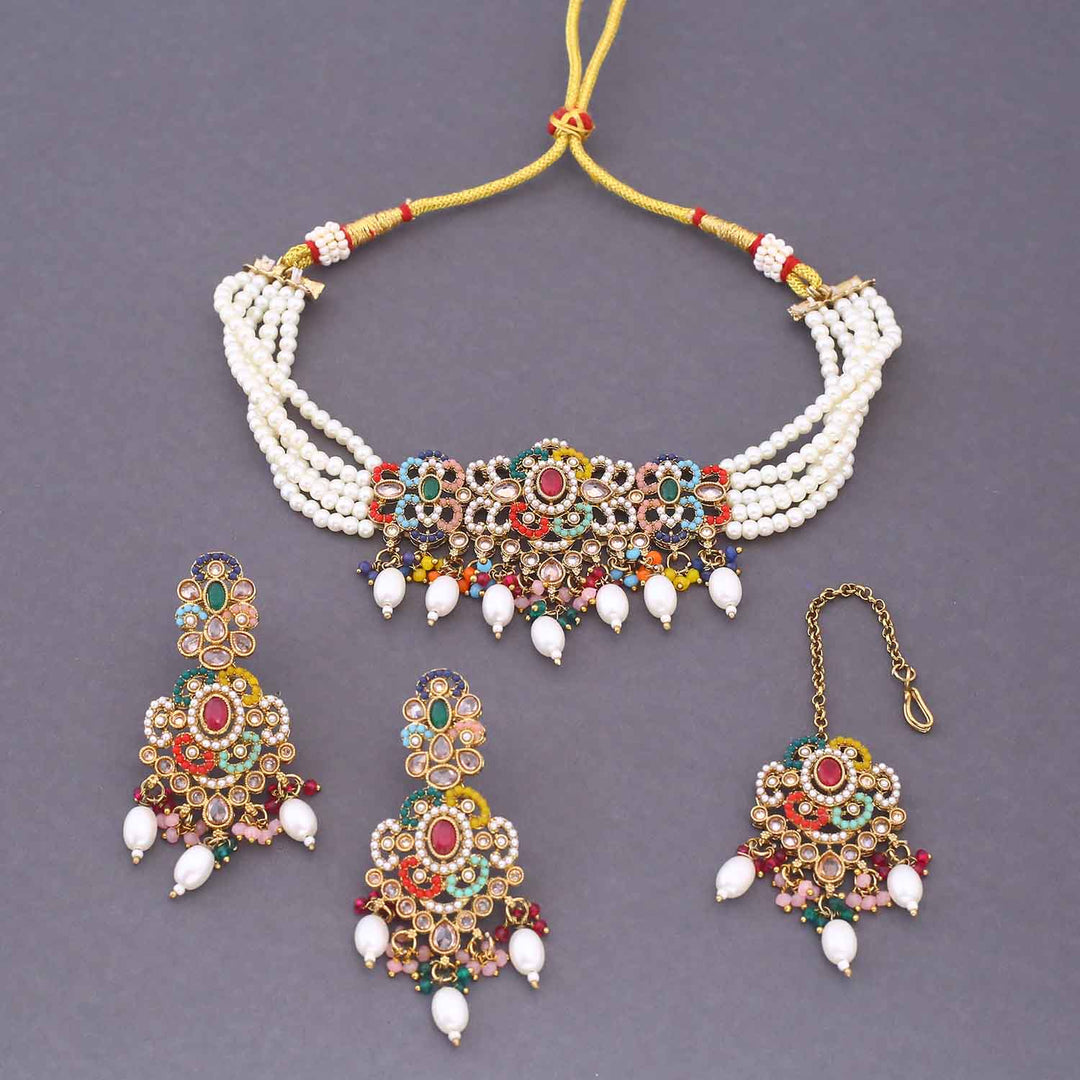 Multicolor Velmira Kundan Jewellery Set