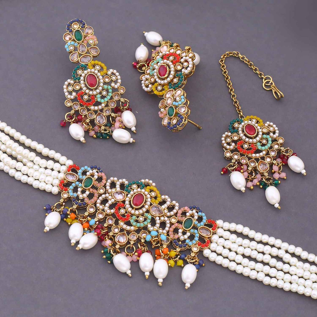 Multicolor Velmira Kundan Jewellery Set