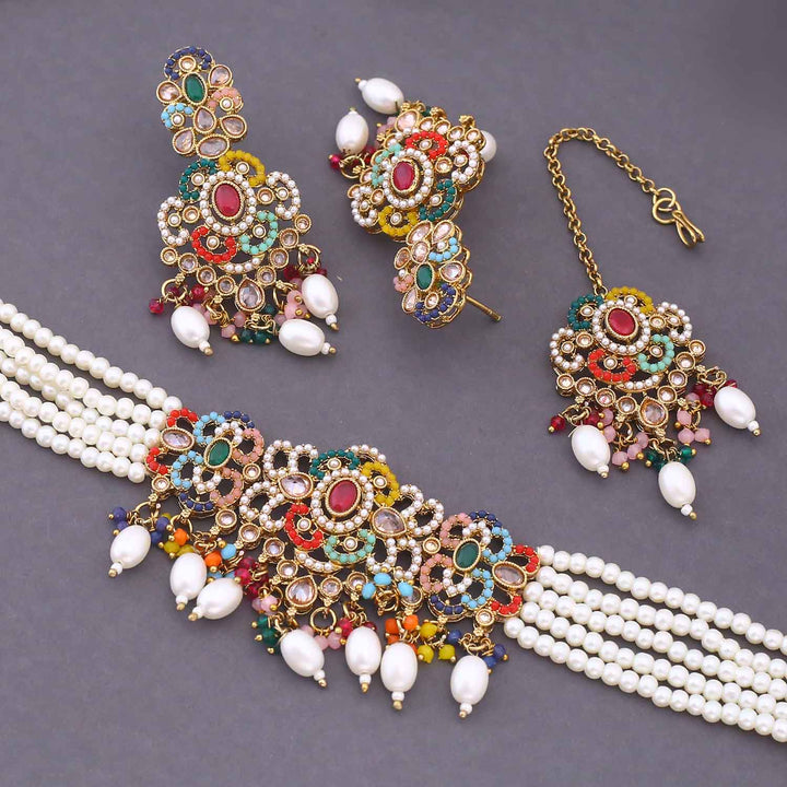 Multicolor Velmira Kundan Jewellery Set