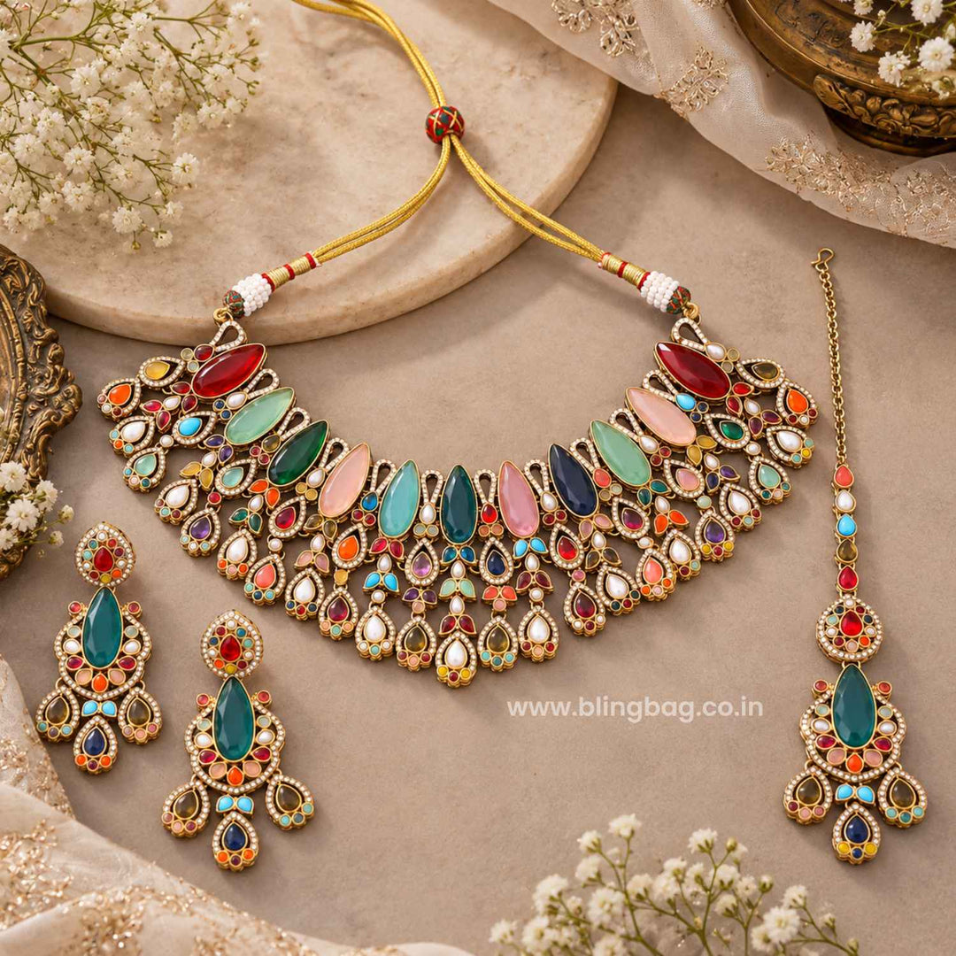 Multicolor Vihana Kundan Jewellery Set - New Arrival