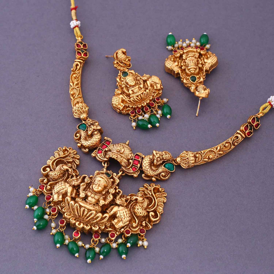 Multicolor Yashasvini Hasli Temple Jewellery Set- New Arrival