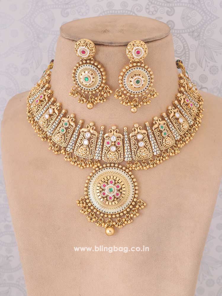 Multicolor Rutvi Antique Jewellery Set