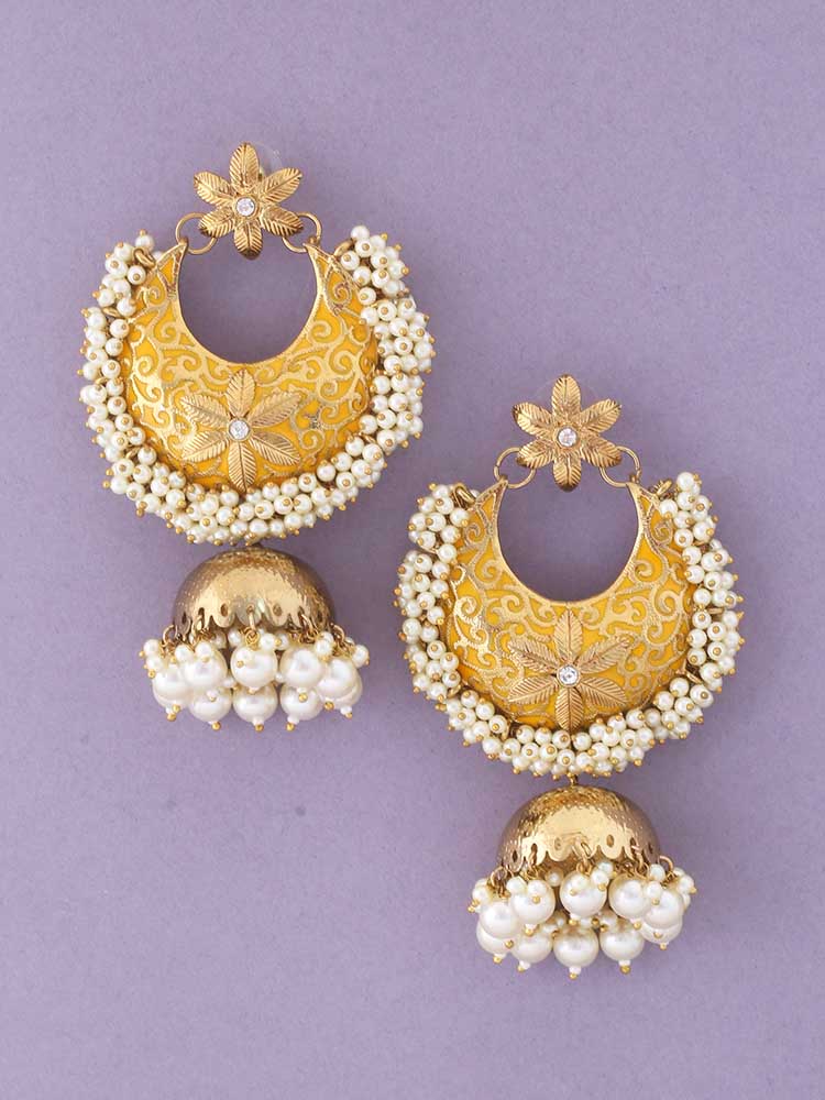 Mustard Aakriti Ethnic Jhumkis