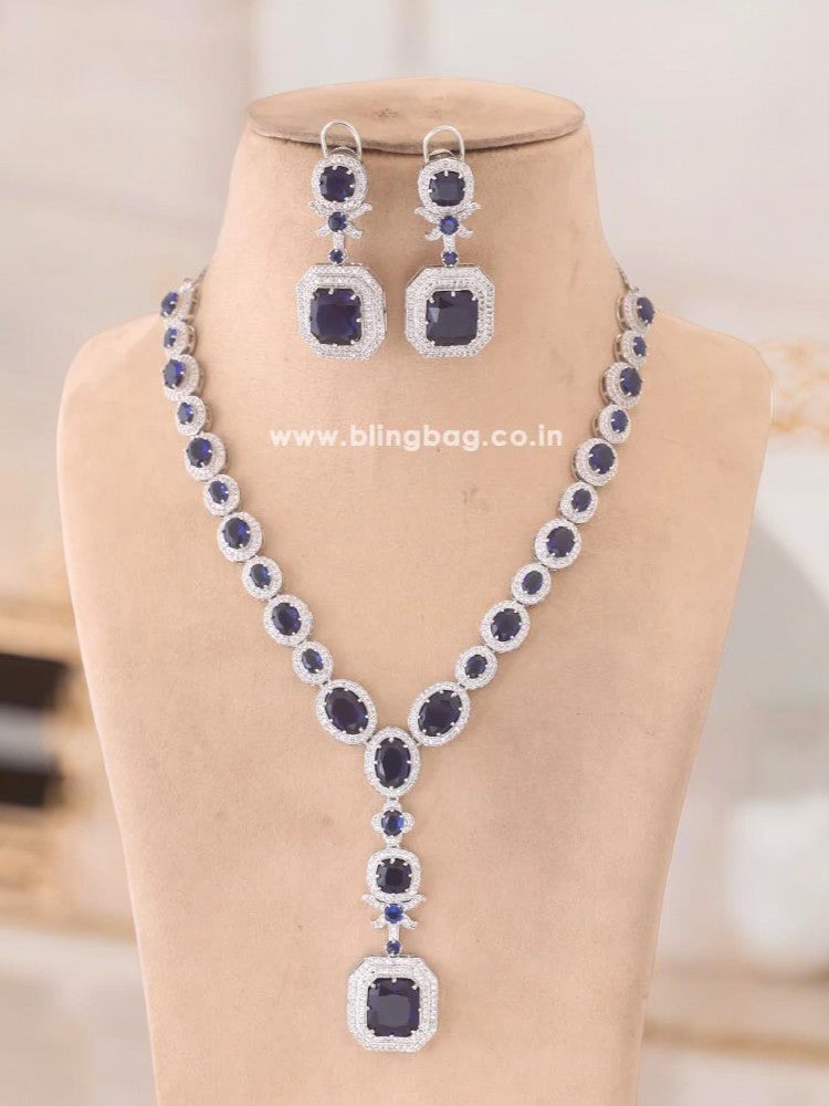 Navy Aadrian Zirconia Jewellery Set