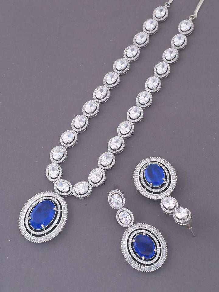 Navy Aaima Zirconia Jewellery Set