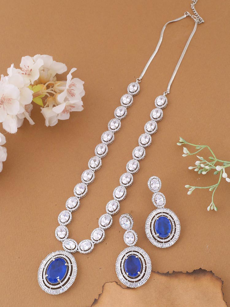 Navy Aaima Zirconia Jewellery Set