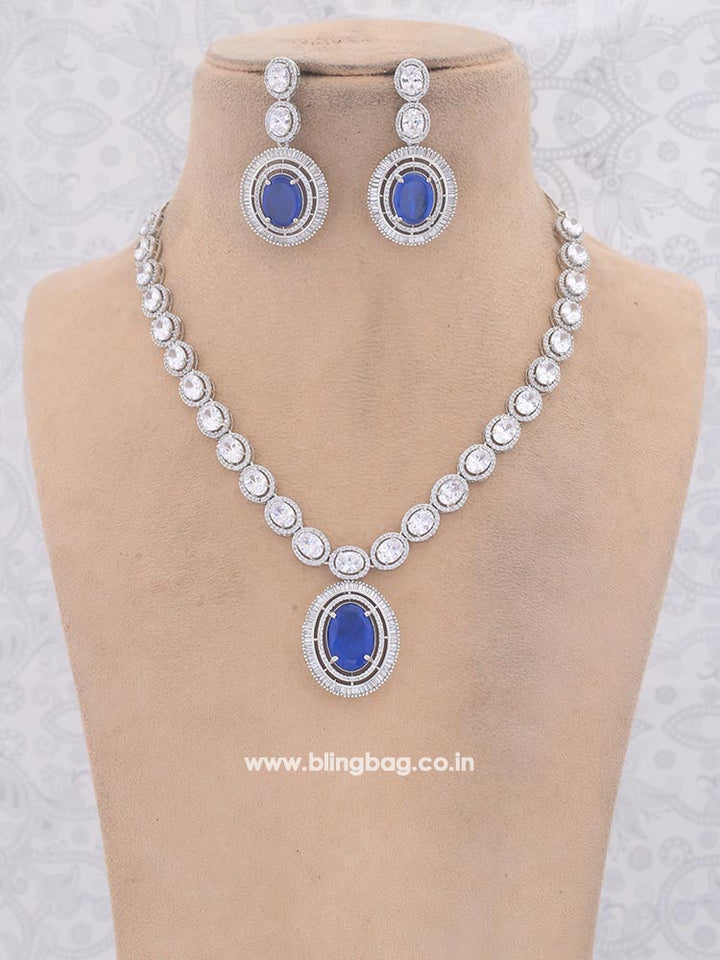 Navy Aaima Zirconia Jewellery Set