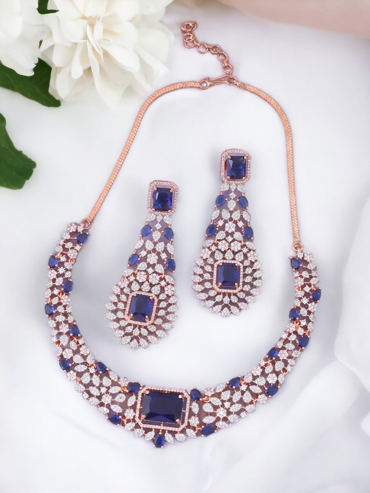 Navy Adalia Zirconia Jewellery Set