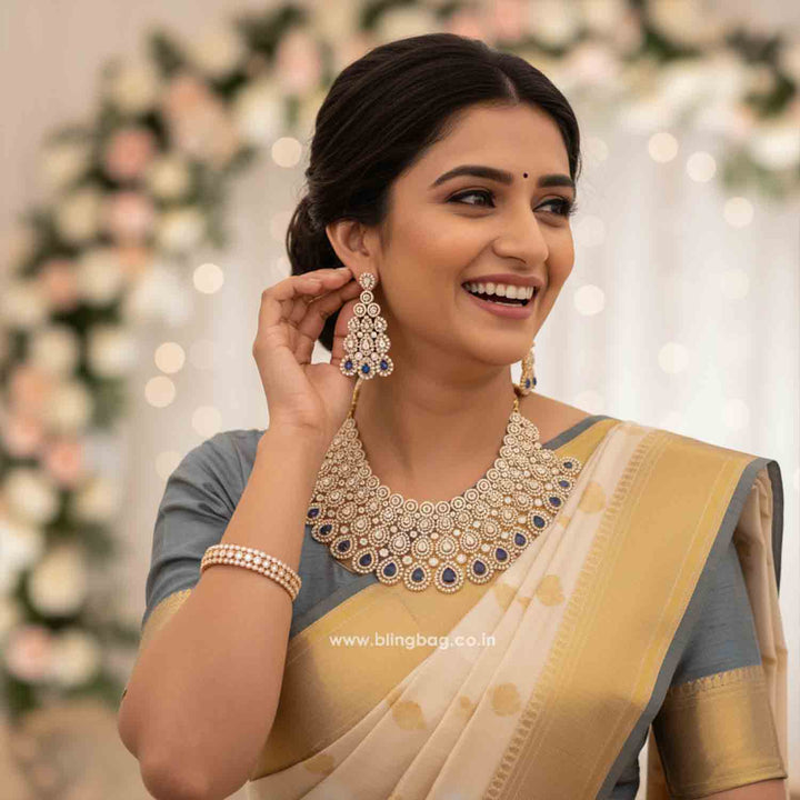 Navy Carly Zirconia Jewellery Set