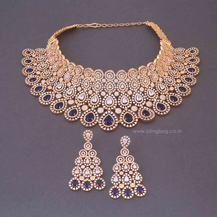 Navy Carly Zirconia Jewellery Set