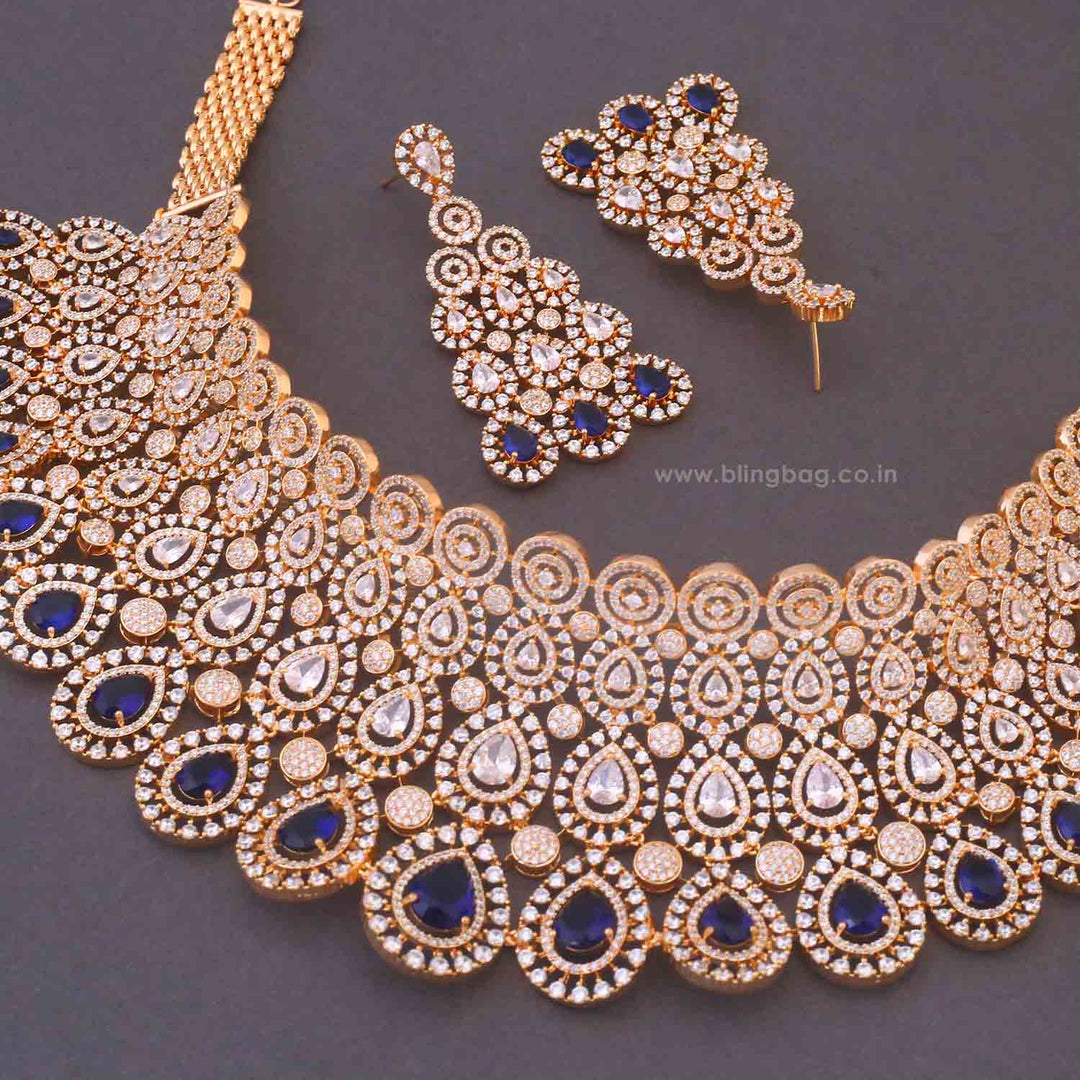 Navy Carly Zirconia Jewellery Set