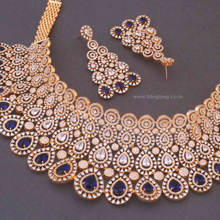 Navy Carly Zirconia Jewellery Set