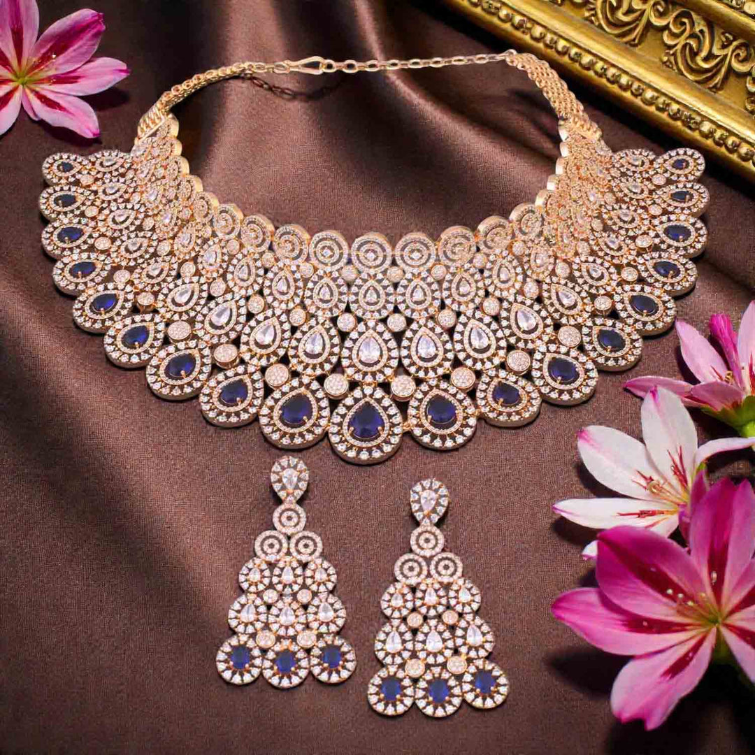 Navy Carly Zirconia Jewellery Set