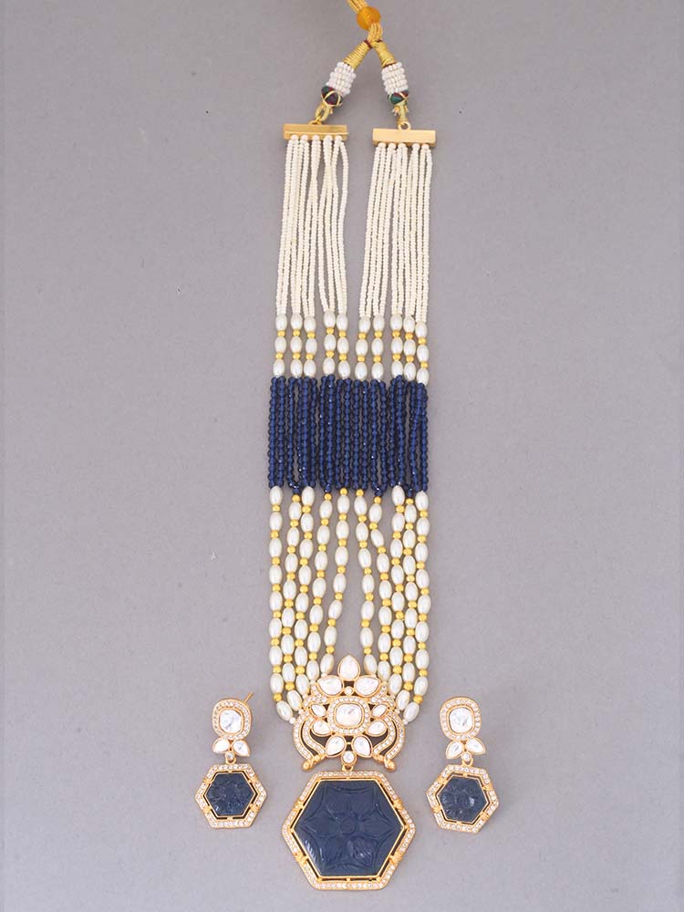 Navy Dhruvika Kundan Jewellery Set - EOSS