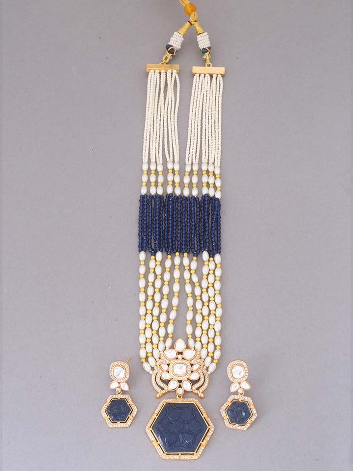 Navy Dhruvika Kundan Jewellery Set - EOSS